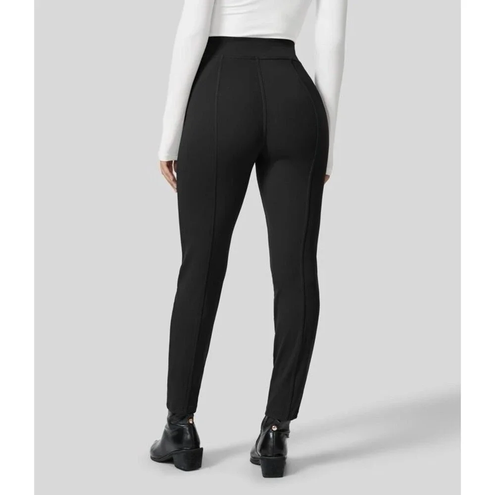 Halara Womens Medium Black High Waisted Pocket Zipper Darted Slim Pants Moto